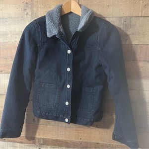 GAP Kids Trucker Jacket Denim Blue Sherpa Girls XL 14